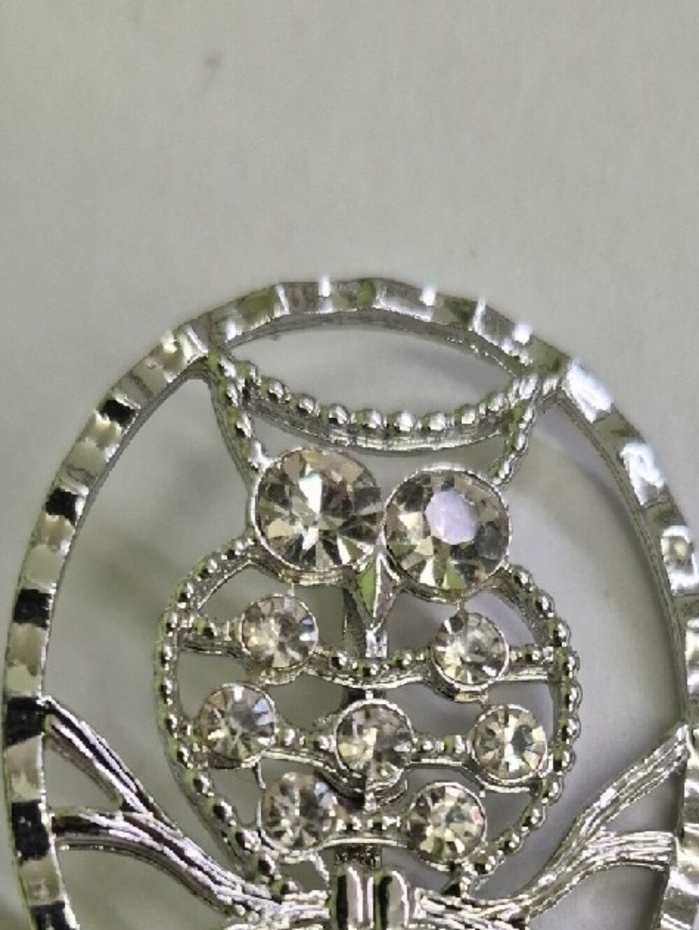 Silver Crystal Owl Brooch Oval Pin - Elegant Women's Jewelry - Picture 2 of 6